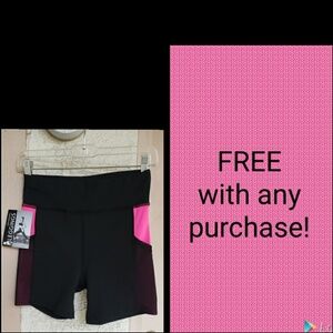 NEW women MEDIUM athletic gym shorts black pink